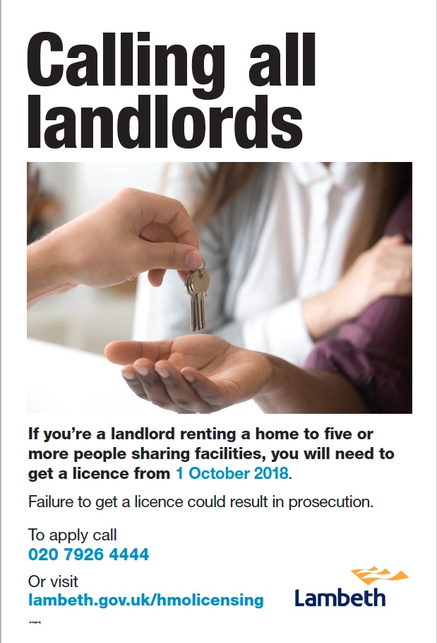 Lambeth Council HMO licensing poster 2018