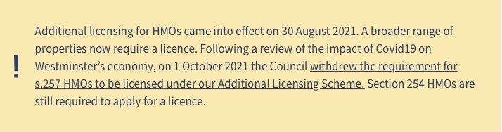 Westminster City Council additional licensing partial revocation announcement 2021